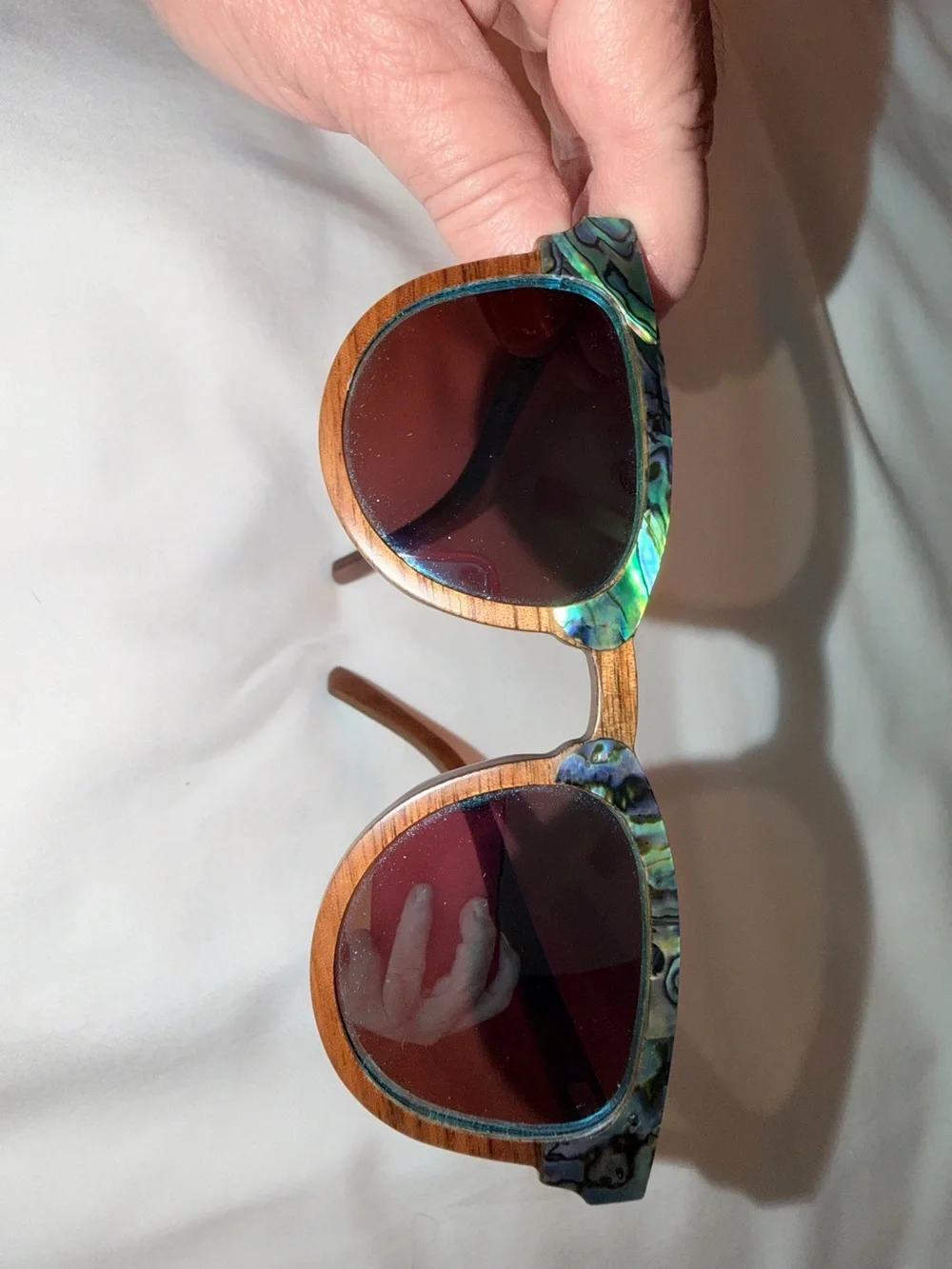 SLYK • Beachcomber • Abalone and Black Walnut Sunglasses • Lens color Smoke